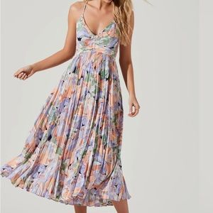BLYTHE FLORAL PLISSE MIDI DRESS